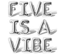 Letter Balloons - FIVE IS A VIBE 16" Inch Alphabet Letters Foil Mylar Balloon 5th Birthday Party Banner (Silver)