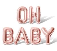 Letter Balloons - OH BABY 16" Inch Alphabet Letters Foil Mylar Balloon Baby Shower or Birth Announcement Balloon Banner (Rose Gold)