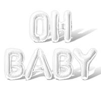 Letter Balloons - OH BABY 16" Inch Alphabet Letters Foil Mylar Balloon Baby Shower or Birth Announcement Balloon Banner (White)