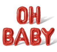 Letter Balloons - OH BABY 16" Inch Alphabet Letters Foil Mylar Balloon Baby Shower or Birth Announcement Balloon Banner (Red)