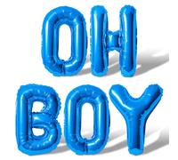 Letter Balloons - OH BOY 16" Inch Alphabet Letters Foil Mylar Balloon Baby Shower Party Banner (Blue)