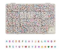 Letter Beads1400 pcs White Round Acrylic Alphabet Bracelet Bead A-Z with Heart Beads and Line for Jewellery Making Beading Art Craft Weaving DIY