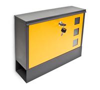 Relaxdays Modern Two Coloured Mailbox Letterbox Lockable with Two Keys and Newspaper Slot, Black-Yellow