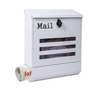 Letter Box,Postbox,Metal Wall Mounted Letterboxes with Key Lock, Large Mail Box with Newspaper Compartment, Outdoor Post Box Mailbox with Cover (White)