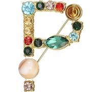 Letter Brooch A-Z with Crystal, Crystal Pearl Initial Brooch Gold Plated Enamel Colorful Letter Alphabet Breastpin Pin Jewelry for GIFTS (P)