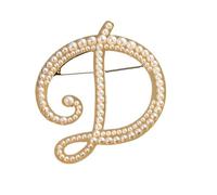 Letter Brooch Pearl Initial Alphabet Lapel Pin with Jewelry Box for Women Men, Personalized Name Gift for Her (D)