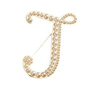 Letter Brooch Pearl Initial Alphabet Lapel Pin with Jewelry Box for Women Men, Personalized Name Gift for Her (J)