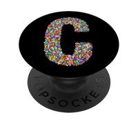 Letter C Candy Rainbow Sprinkles Monogram Style PopSockets Adhesive PopGrip