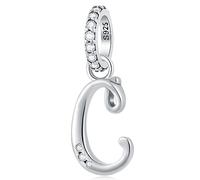 Letter C Charms Alphabet Pendant, 925 Sterling Silver Initial c Dangle CZ Bead fit Pandora Christmas Bracelet con Letra, Celebration Gifts for Couple/Cousin/Cinderella