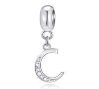 Letter C Charms Initial C Alphable Pendant Beads, 925 Sterling Silver Letra Charm Dangle with Clear CZ, fit Pandora Christmas Bangle Bracelet, Gifts for Cousin/Chanukah/Cinderella