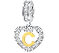 Letter C Charms Initial Necklace Pendant, 18K Gold Letra c, 925 Sterling Silver Heart Alphabet Dangle Beads, fit Pandora Christmas Bracelet, Gifts for Couple/Cousin/Customized Name