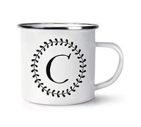 Letter C Floral Wreath Alphabet Retro Enamel Mug Cup