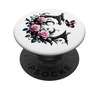 Letter C Initial Floral Monogram Rose Pink Flower Butterfly PopSockets Adhesive PopGrip