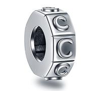 Letter C Spacer Charms, Initial C Alphabet Rubber Stopper Beads in Vintage 925 Sterling Silver, fits Pandora Moments Bracelet, Personalized Gift for Couple/Child/Christmas