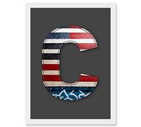 Letter C USA American Flag Red White Blue Decorative Graffiti Mural Alphabet Initial Stencil Artwork Framed Wall Art Print A4