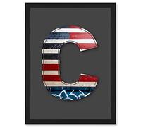 Letter C USA American Flag Red White Blue Decorative Graffiti Mural Alphabet Initial Stencil Artwork Framed Wall Art Print A4