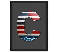 Letter C USA American Flag Red White Blue Decorative Graffiti Mural Alphabet Initial Stencil Artwork Framed Wall Art Print A4 Artery8 Black One Size