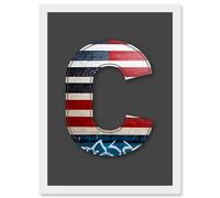 Letter C USA American Flag Red White Blue Decorative Graffiti Mural Alphabet Initial Stencil Artwork Framed Wall Art Print A4 Artery8 White One Size