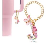 Letter Charm Accessories for Stanley Cup with Handle, Cute Initial Letter J Keychain Handle Charm with Butterfly for Stanley Tumbler for Women Girls