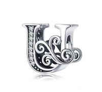 Letter Charms for Pandora Bracelets Silver Alphabet Initial Charms Bead Pendant Jewelry Gift for Women Girls (U-EU)
