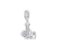 Letter Charms for Pandora Bracelets Silver Alphabet Initial Charms Bead Pendant Jewelry Gift for Women, normal, Brass White Gold Cubic Zirconia, Cubic Zirconia