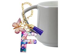 Letter Cup Chains | Letter Purse Charm With Butterfly And Tassel - Cute Trendy Modern Backpack Pendant, Water Bottle Jewelry For School Work Outdoor Hiking Beach