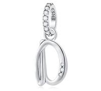 Letter D Charms Alphabet Pendant, 925 Sterling Silver Initial d Dangle CZ Bead fit Pandora DIY Name Bracelet con Letra, Gifts for Daughter/Daddy's Girl/Grandad/Dad