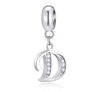 Letter D Charms Initial D Alphable Pendant Beads, 925 Sterling Silver Letra Charm Dangle with Clear CZ, fit Pandora Snake Chain Bracelet, Gifts for Dad/Daughter/Daddy