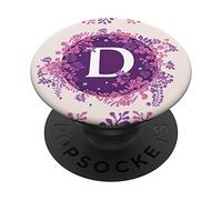 Letter D Initial Flower Pink and Purple Pattern Gift PopSockets PopGrip: Swappable Grip for Phones & Tablets