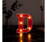 Letter D Sign Lights Battery Powered Decoration Table Lamp Red LED Night Light for Photography Studio Props, Library Reading Area, Study Desk Embellishment(6.26"*4.65"*1.18")