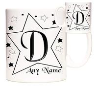 LETTER D STARS GIFT MUG BLACK, monogram D mug, Alphabet Letter D Mug, Name on a mug with Monogram Personalised Gifts 11oz Ceramic Mug