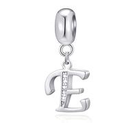 Letter E Charms Initial E Alphable Pendant Beads, 925 Sterling Silver Letra Charm Dangle with Clear CZ, fit Pandora Easter Bracelet, Gifts for Esposa/Esposo/Engagement