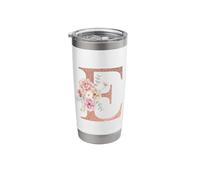 Letter E Initial Floral Monogram Travel Coffee Cup Mug Stainless Steel Insulated Tumbler