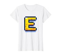 Letter E Retro 8-Bit Pixel Alphabet Initial Design Value Graphic T-Shirt, Women, White, L