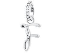 Letter F Charms Alphabet Pendant, 925 Sterling Silver Initial f Dangle CZ Bead fit Pandora Friendship Bracelet con Letra, Gifts for Fathers Day/Best Friends/First Name/Family