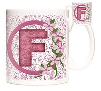 Letter F Gift Mug, Monogram F Mug, Alphabet Letter F Mug. Pink Flower Design Mug, Ceramic 11oz Capacity