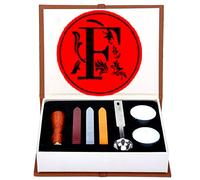 Letter F Wax Seal Stamp Set, ANBOSE Alphabet F Letters Wax Sealing Stamp Kit Including 1Pcs Wooden Handle Copper Seal, 3Pcs Wax Seal Sticks, 1Pcs Melting Spoon and 2Pcs White Candles (Letter-F)