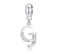 Letter G Charms Initial G Alphable Pendant Beads, 925 Sterling Silver Letra Charm Dangle with Clear CZ, fit Pandora Graduation Bracelet, Gifts for Godmother/Grandma/Granddaughter