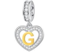 Letter G Charms Initial Necklace Pendant, 18K Gold Plated Letra g, 925 Sterling Silver Heart Alphabet Beads, fit Pandora Graduation Bracelet, Gifts for Grandma/Godmom/Grandson