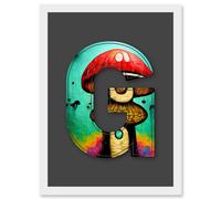 Letter G Green Red Mushrooms Decorative Graffiti Mural Alphabet Initial Stencil Artwork Framed Wall Art Print A4 Artery8 White One Size
