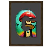 Letter G Green Red Mushrooms Decorative Graffiti Mural Alphabet Initial Stencil Artwork Framed Wall Art Print A4 Artery8 Brown One Size