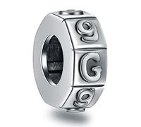 Letter G Spacer Charms, Initial G Alphabet Rubber Stopper Beads in Retro 925 Sterling Silver, fits Pandora Charm Snake Chain, Personalized Gift for Grandma/Grandpa/Granddauther
