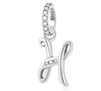 Letter H Charms Alphabet Pendant, 925 Sterling Silver Initial h Dangle CZ Bead fit Pandora Holiday DIY Bracelet con Letra, Gifts for Husband/Halloween/Happy Birthday