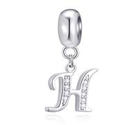 Letter H Charms Initial H Alphable Pendant Beads, 925 Sterling Silver Letra Charm Dangle with Clear CZ, fit Pandora Heart Bangle Bracelet, Gifts for Halloween/Holiday/Hanukkah