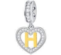 Letter H Charms Initial Necklace Pendant, 18K Gold Plated Letra h, 925 Sterling Silver Heart Alphabet Dangle Beads, fit Pandora Halloween Bracelet, Gifts for Husband Wife/Mama/Dad