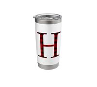 Letter H First Name Monogram Initial Buffalo Plaid Christmas Stainless Steel Insulated Tumbler