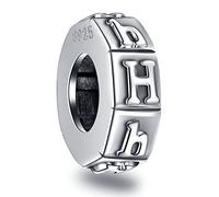 Letter H Spacer Charms, Initial H Alphabet Rubber Stopper Beads in Retro 925 Sterling Silver, fits Pandora Moments Snake Chain, Personalized Gift for Husband/Holiday/Halloween