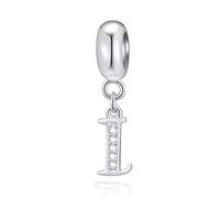Letter I Charms Initial I Alphable Pendant Beads, 925 Sterling Silver Letra Charm Dangle with Clear CZ, fit Pandora Infinity Bracelet, Gifts for Independence Day/I Love You
