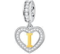 Letter I Charms Initial Necklace Pendant, 18K Gold Plated Letra i, 925 Sterling Silver Heart Alphabet Dangle Beads, fit Pandora Infinity Name Bracelet, Gifts for Travel/Retirement/Son