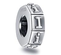 Letter I Spacer Charms, Initial I Alphabet Rubber Stopper Beads in Retro 925 Sterling Silver, fits Pandora Open Bangle Bracelet, Personalized Gift for Indepedence Day/Back to School